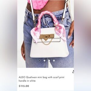 ALDO White Mini crossbody Bag with Pink Scarf Handle Scarf is removable